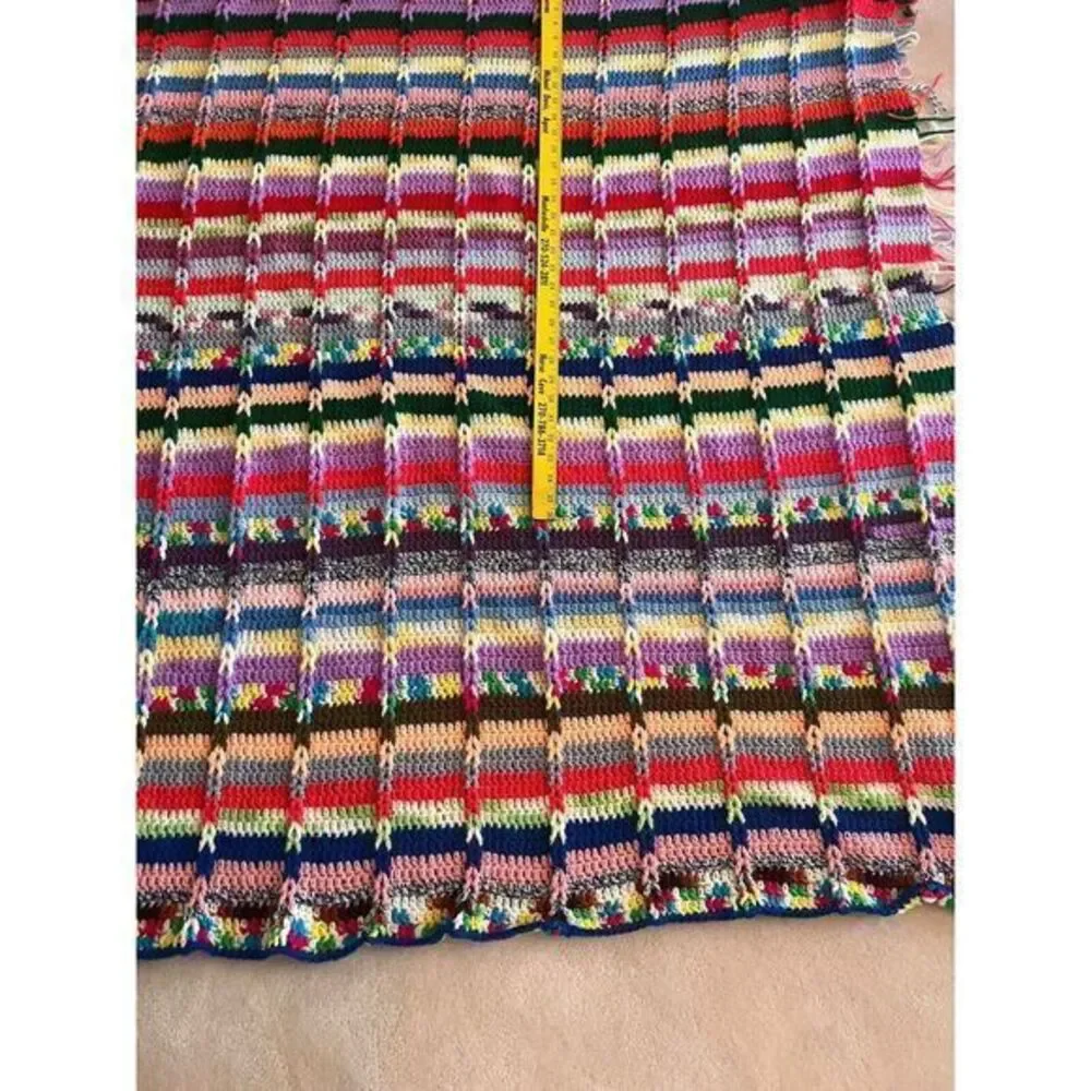 Vintage Colorful Crocheted Afghan Throw Blanket 54x45 Inch Intricate‎ Design